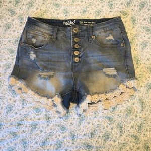 High-Rise Jean Shorts with Lace Detail
